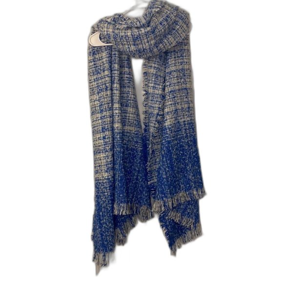 Steve Madden Tweed Boucle Scarf Blue Ombre - Picture 2 of 3